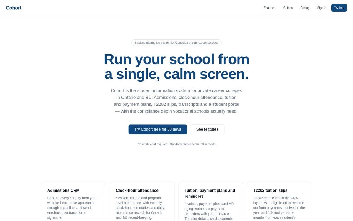 Cohort website screenshot